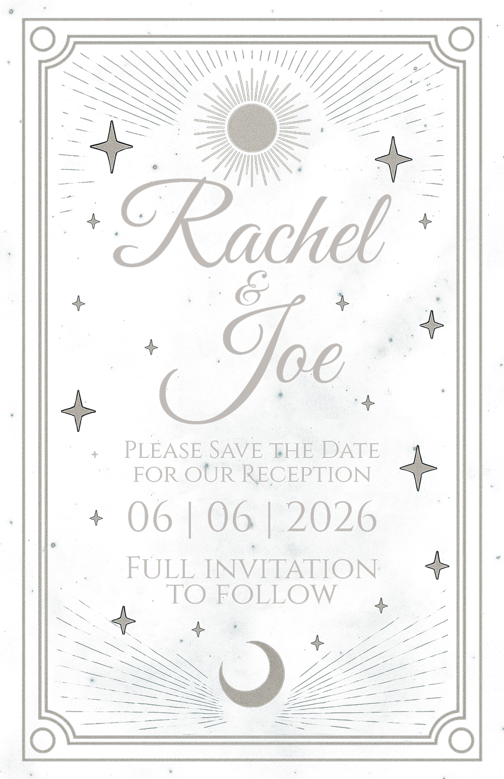 Please save the date for Rachel & Joe's reception: June 6th, 2026. Full invitation to follow.